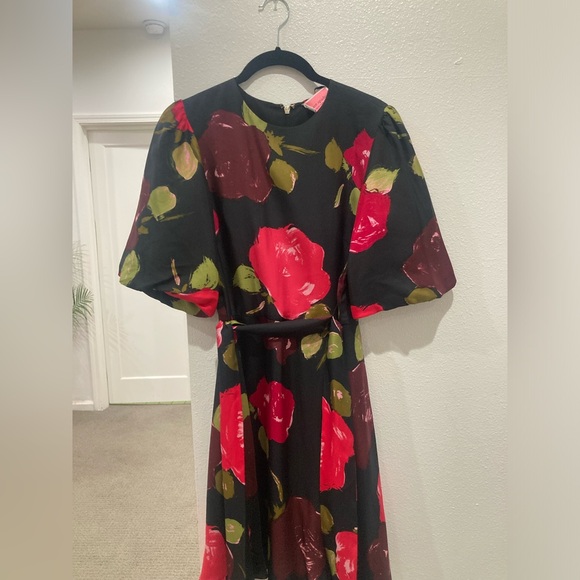 Kate Spade Brushy Roses Silk-Blend Twill Belted Dress NEW size 8 (retail $358) - Picture 7 of 8